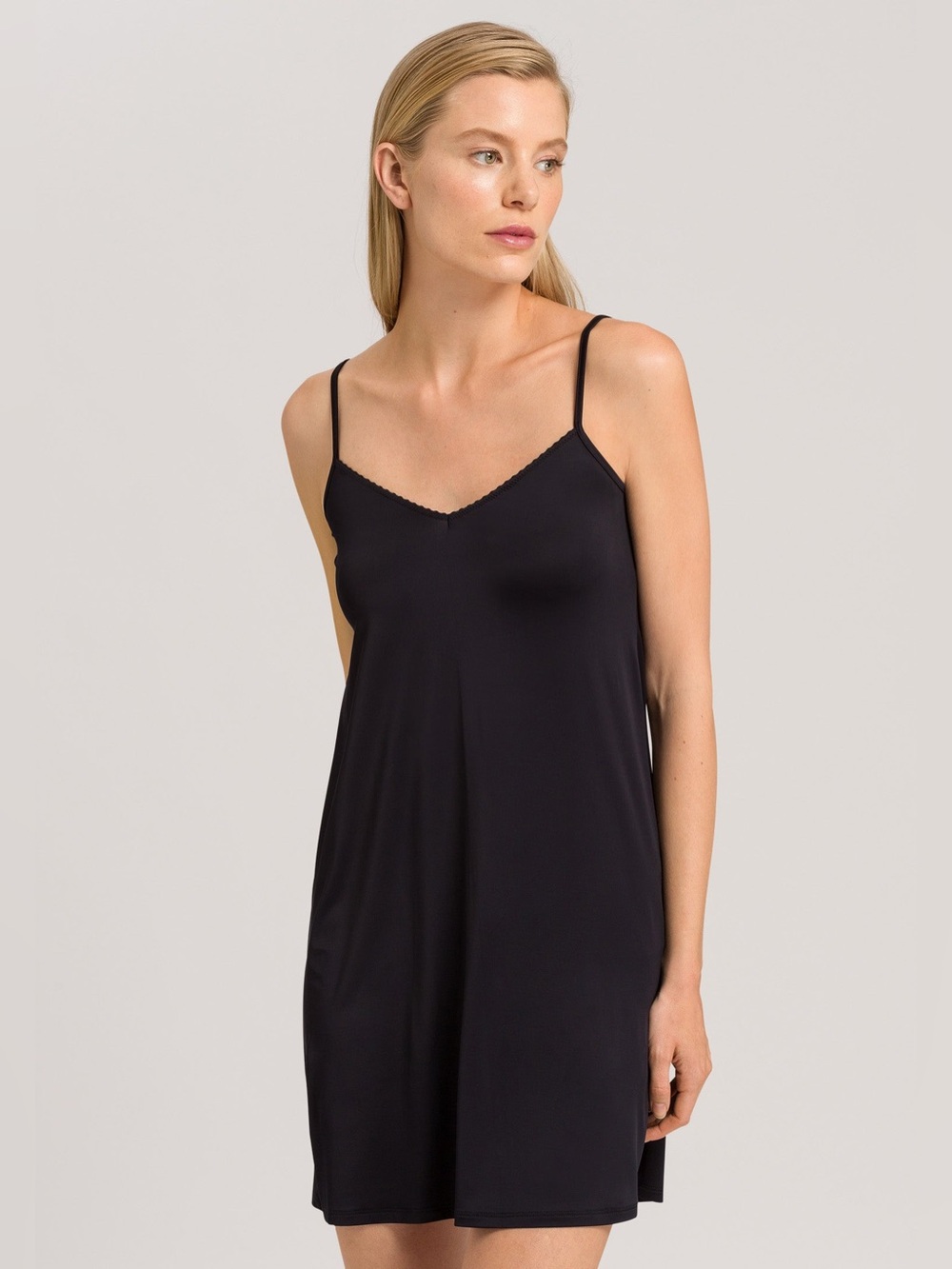 Hanro Women's XL Black Satin Deluxe Bodydress Slip Dress Sleep Lingerie 1065